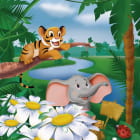 Miniatura fototapety Tigerjunges und Elefantenkalb