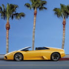 Miniatura fototapety Gelber Lamborghini und Palmen