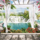 Miniatura fototapety Sommerterrasse mit Wasserfall