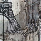 Miniatura fototapety Paris, Zeichnung auf Holz fragment # 1