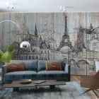 Miniatura fototapety Paris, Zeichnung auf Holz we wnętrzu salonu
