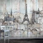 Miniatura fototapety Paris, Zeichnung auf Holz на відкритій стіні