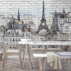 Miniatura fototapety Paris auf einer Backsteinmauer we wnętrzu kuchni