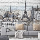 Miniatura fototapety Paris auf einer Backsteinmauer we wnętrzu salonu
