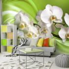 Miniatura fototapety Orchideen auf grünem Hintergrund we wnętrzu salonu