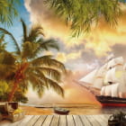 Miniatura fototapety Schiff in der Nähe der Insel