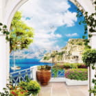 Miniatura fototapety Sonnige Terrasse am Meer