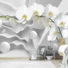 Miniatura fototapety Weiße Orchidee und Abstraktion we wnętrzu sypialni