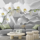 Miniatura fototapety Weiße Orchidee und Abstraktion we wnętrzu salonu