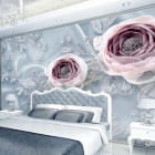 Miniatura fototapety Anmutige Blumen auf Stoff we wnętrzu sypialni