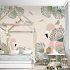 Miniatura fototapety Flamingo und Blumen we wnętrzu pokoju nastolatka
