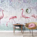 Miniatura fototapety Flamingo im Frühlingsgarten we wnętrzu salonu