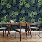 Miniatura fototapety Monstera-Blätter auf dunklem Hintergrund we wnętrzu kuchni