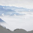 Miniatura fototapety Weiße Vögel über den Bergen