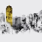 Miniatura fototapety Stadt mit einem goldenen Wolkenkratzer
