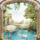 Miniatura fototapety Sonniger Teich mit Schwänen