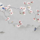 Miniatura fototapety Rosa Magnolie und Vögel