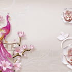 Miniatura fototapety Luxuriöser Pfau mit Blumen