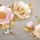 Miniatura fototapety Volumetrische Blumen und Vögel