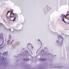 Miniatura fototapety Lila Blumen mit Schwänen 3D