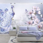 Miniatura fototapety Pfau und Magnolien 3D we wnętrzu sypialni