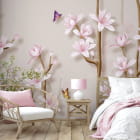 Miniatura fototapety Magnolien und Schmetterlinge we wnętrzu sypialni