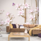 Miniatura fototapety Magnolien und Schmetterlinge we wnętrzu salonu