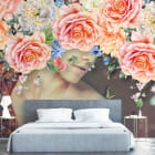 Miniatura fototapety Riesiger Blumenkranz we wnętrzu sypialni