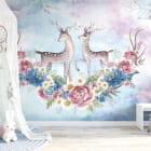 Miniatura fototapety Hirsch- und Blumenkranz we wnętrzu pokoju dziecka