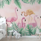 Miniatura fototapety Flamingo mit Blättern, Zeichnung we wnętrzu pokoju dziecka