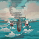 Miniatura fototapety Flugzeugflug über das Meer