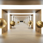 Miniatura fototapety Goldene Kugeln in einem 3D-Tunnel