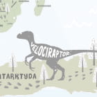 Miniatura fototapety Karte mit Dinosauriern auf den Kontinenten fragment #2