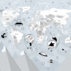 Miniatura fototapety Hellblaue Weltkarte mit Astronauten