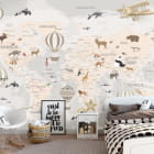 Miniatura fototapety Tiere auf beige Weltkarte we wnętrzu pokoju dziecka