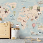 Miniatura fototapety Weltkarte mit Tieren und Luftballons we wnętrzu pokoju dziecka