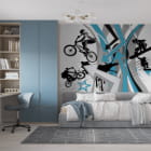 Miniatura fototapety Schwarzes und blaues Graffiti we wnętrzu pokoju nastolatka