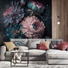 Miniatura fototapety Die angesagtesten Blumen auf schwarzem Hintergrund we wnętrzu salonu