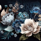 Miniatura fototapety Blaue Blumen auf schwarzem Hintergrund