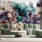 Miniatura fototapety Türkisfarbene und violette Blumen auf weißem Hintergrund we wnętrzu salonu