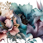 Miniatura fototapety Türkisfarbene und violette Blumen auf weißem Hintergrund