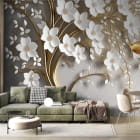 Miniatura fototapety Blühender goldener Baum auf hellem Hintergrund we wnętrzu salonu