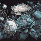 Miniatura fototapety Helle Blumen auf schwarzem Hintergrund