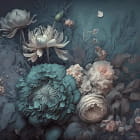 Miniatura fototapety Große Blüten auf Dunkelgrün