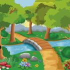 Miniatura fototapety Brücke über einen Waldfluss