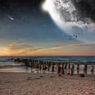 Miniatura fototapety Mond über dem Strand