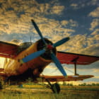 Miniatura fototapety Flugzeug-Sonnenuntergang